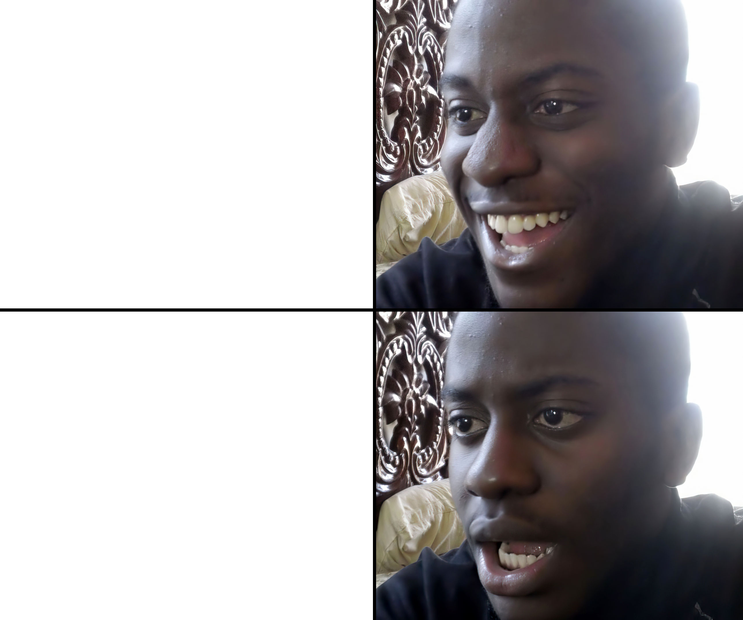 Disappointed Black Guy Empty Template - White Lighting - Black heureux content souitr smile choqué Déception