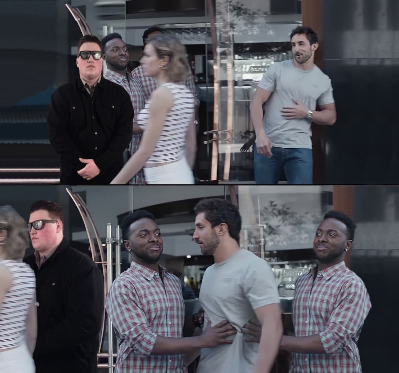 Bro! Not Cool & Persuadable Bouncer - Empty Template - ad pub gilette Men looking girl homme bloque arette femme stop black