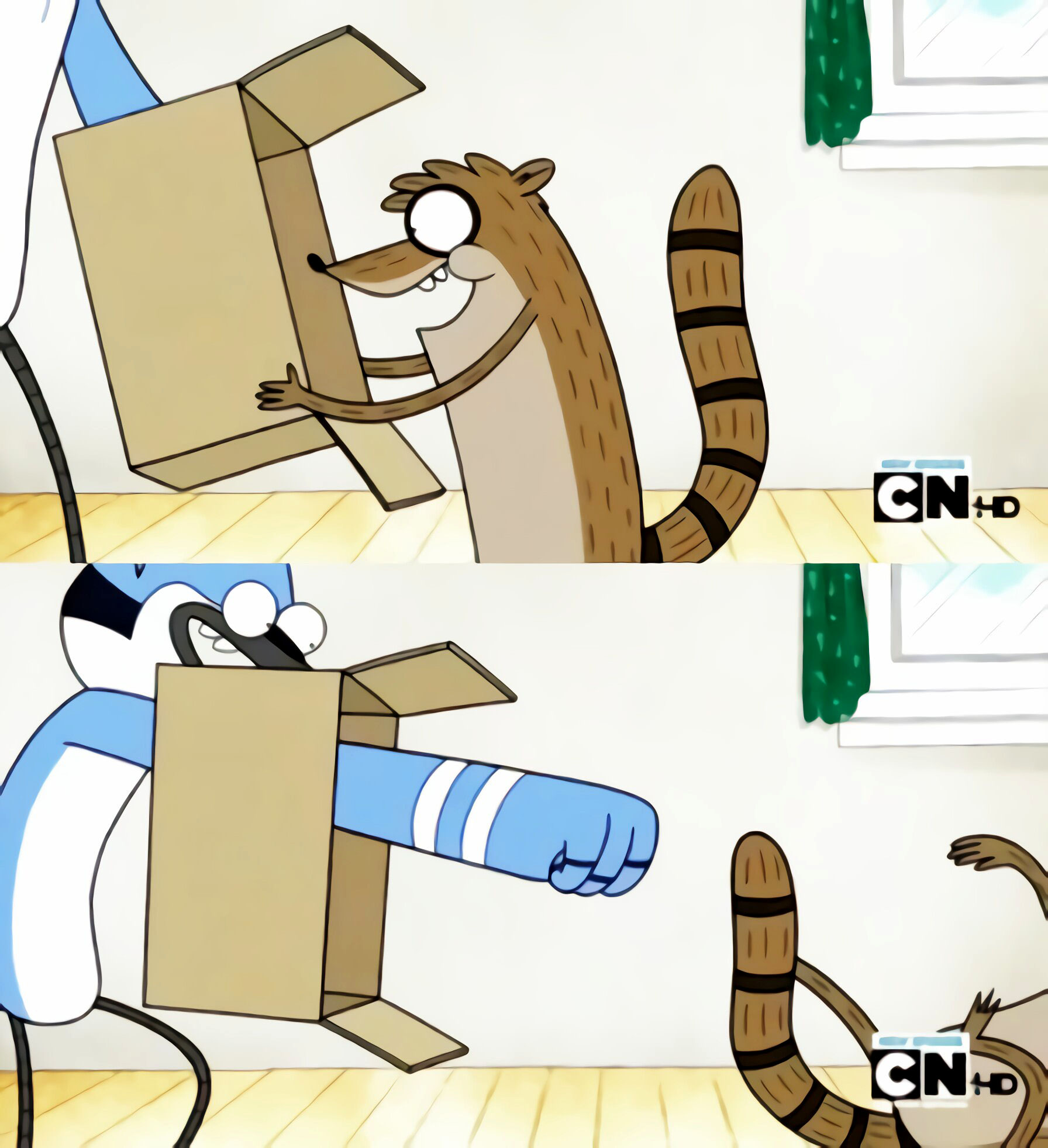 Mordecai Punches Rigby Through A Box Template - Bad Surprise