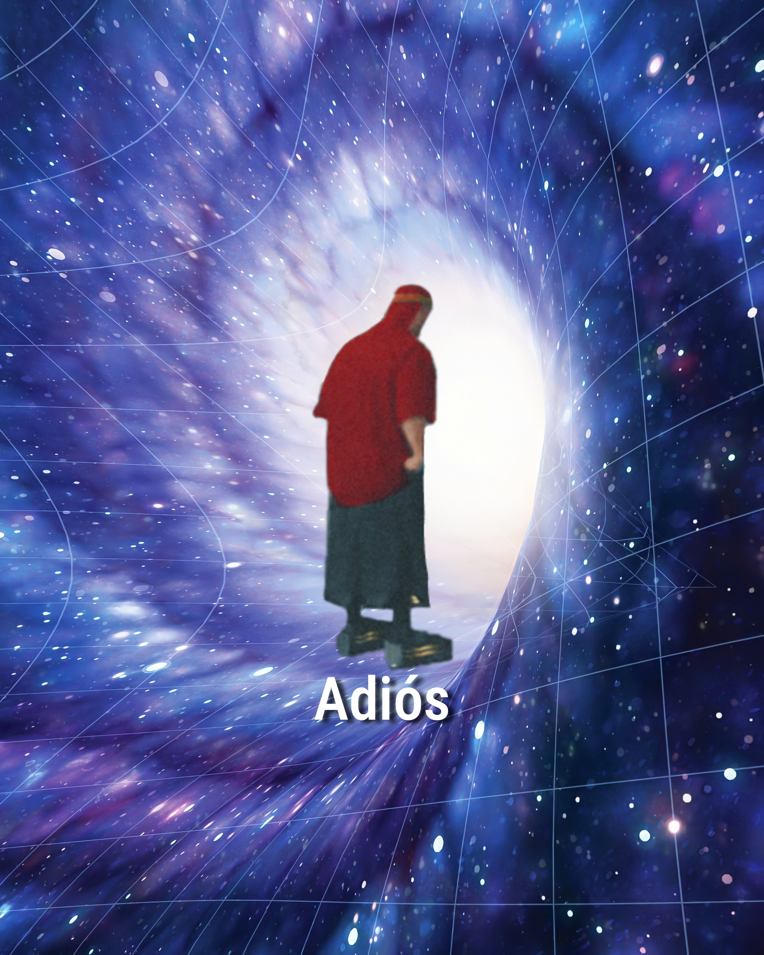 Adios Wormhole Template - Man in durag and giant clothes entering wormhole