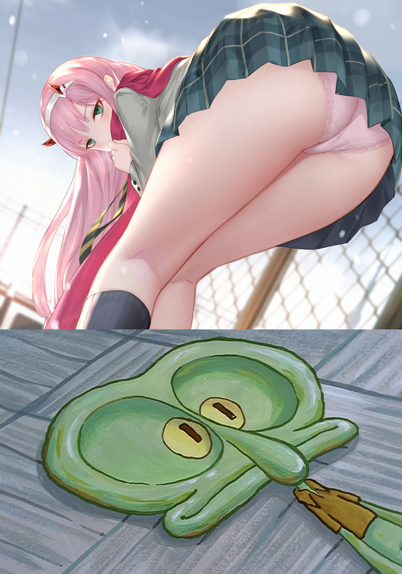 Squidward Cheeks'Flat'Squished'Sat On - SpongeBob Squarepants, Darling in the FRANXX, Zero Two