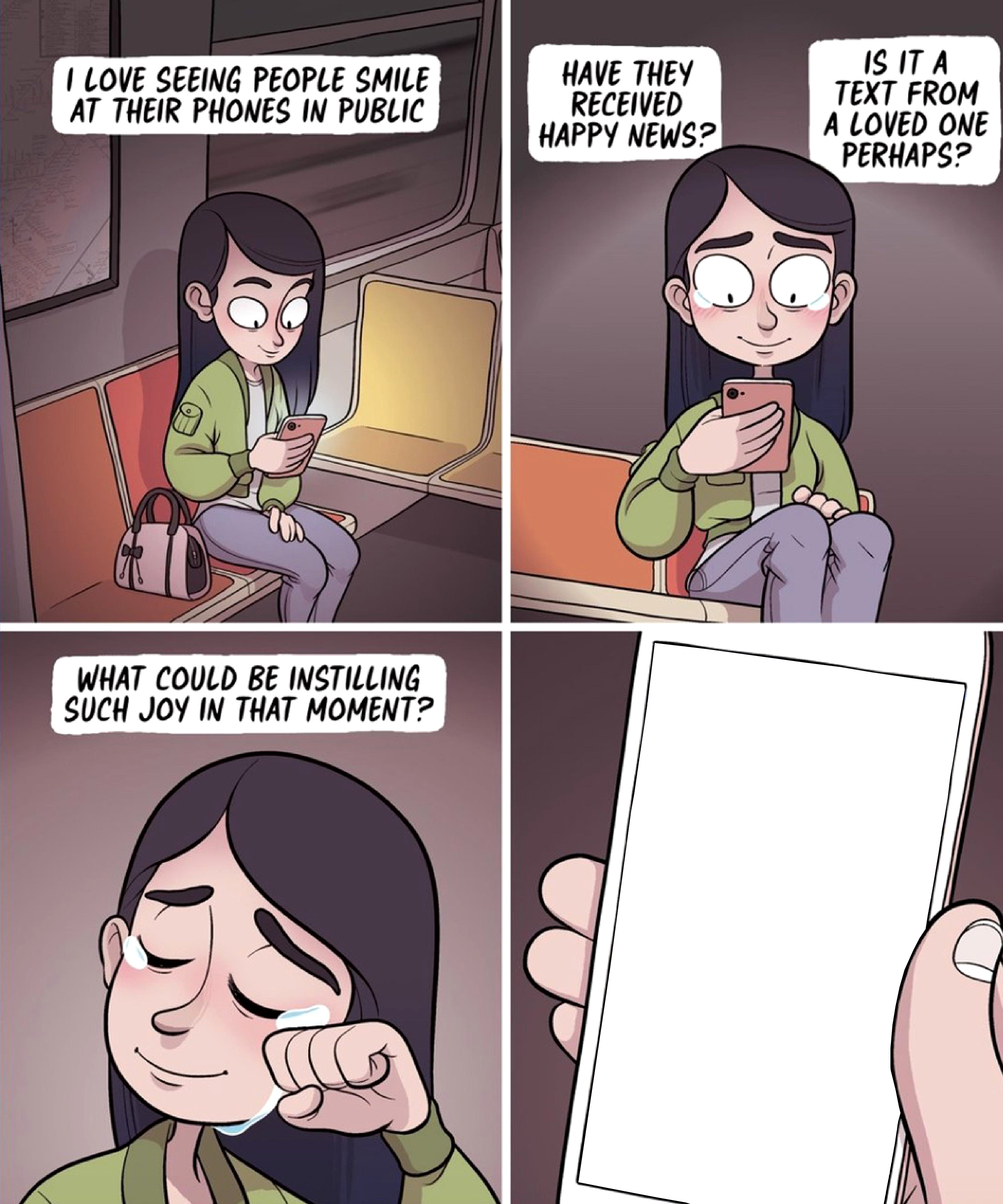 I Love Seeing People Smile at Their Phones in Public - Adam Ellis, Sad, Girl, Smile - fille triste sourire