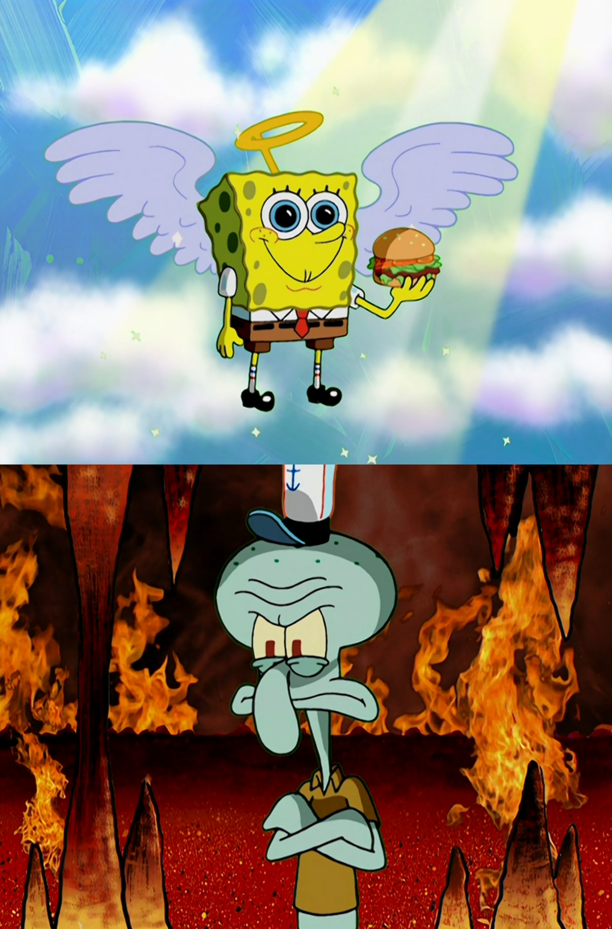 Spongebob in Heaven Squidward in Hell - bob l'éponge paradis enfer heaven hell burger