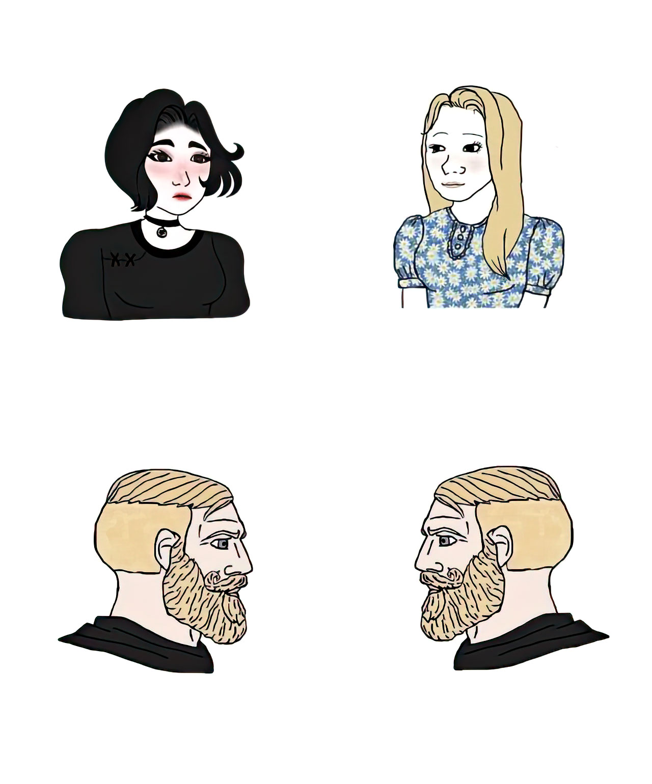 Boys vs Girls Empty Template - Wojak - Doomer Girl, Trad Girl, Yes Chad
