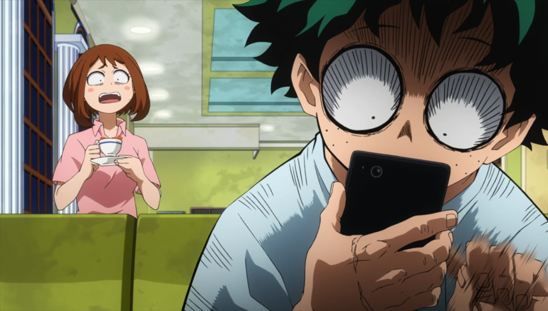 Izuku looking at his phone