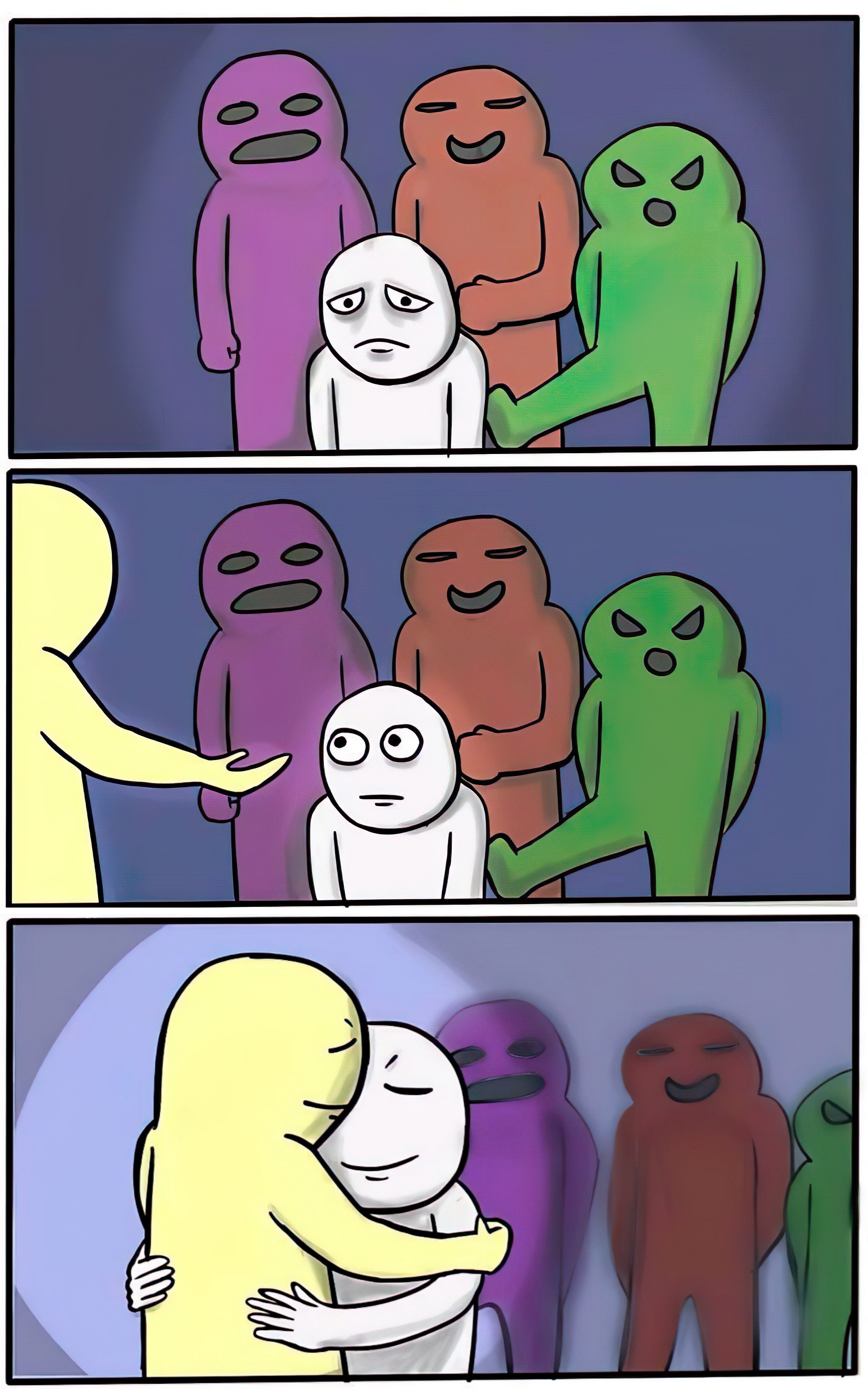 Reject hugs calin rejeter harcèlement taper frapper bonhommes couleurs