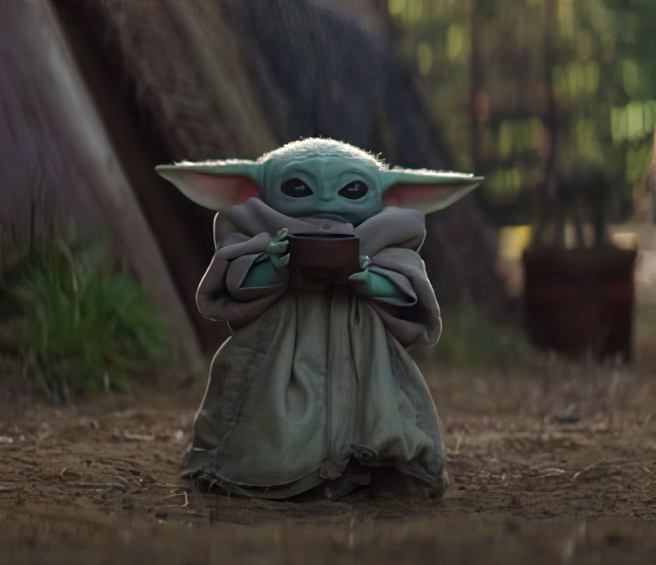 Baby Yoda sipping soup
