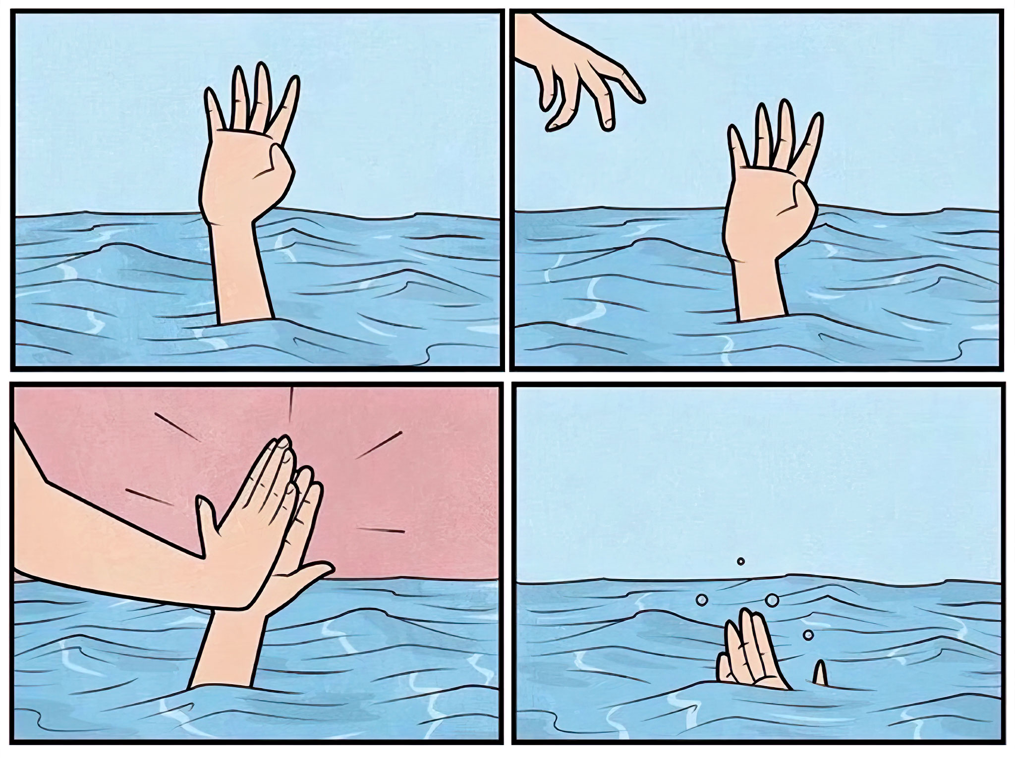 Gudim - noyer secours main tape chek aider Drowning high five
