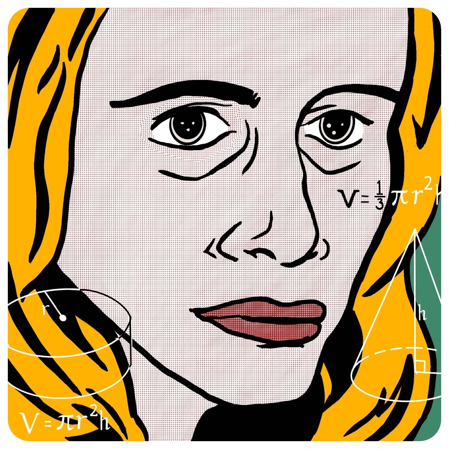 Confused lady calculating math art abstract