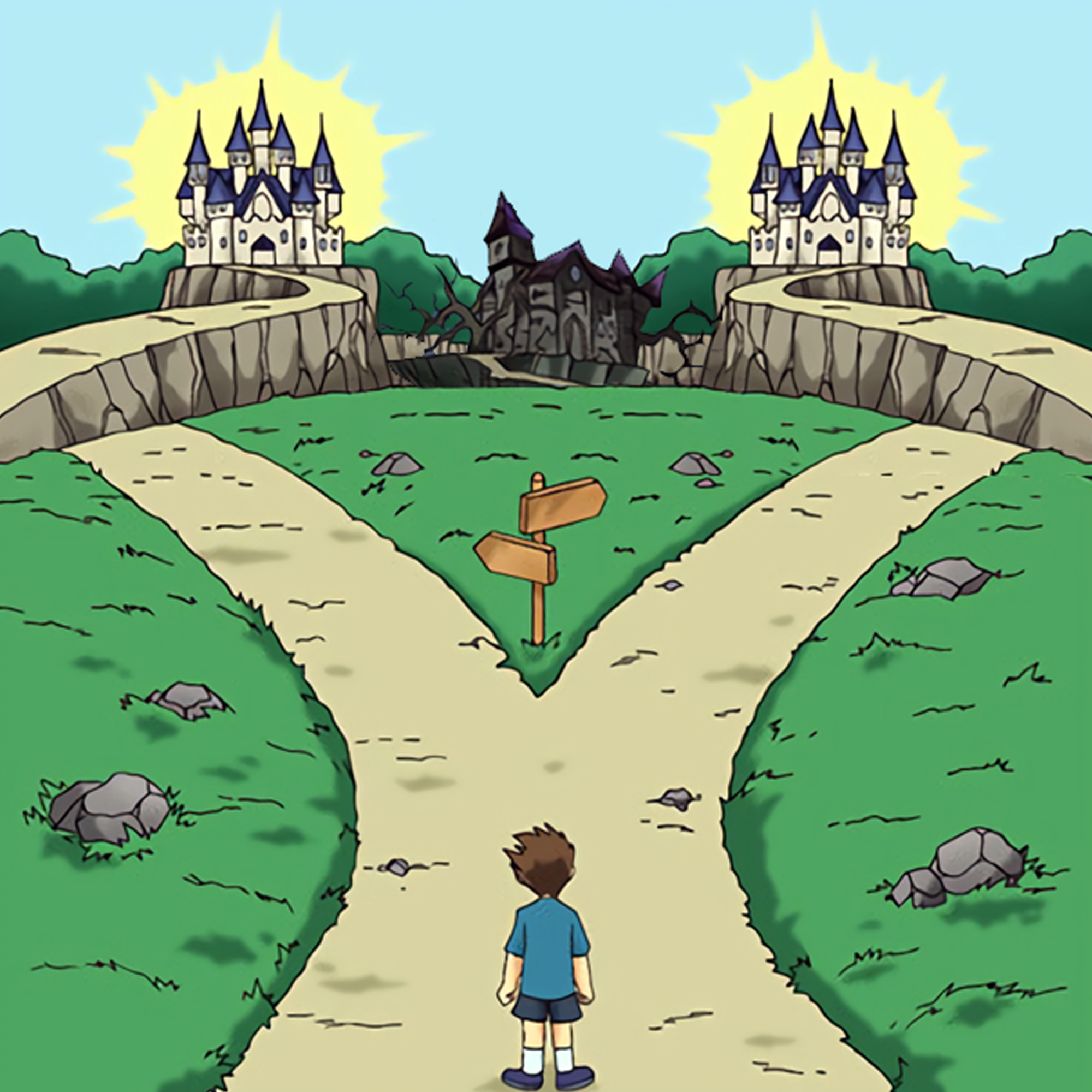 Dramatic crossroad roads