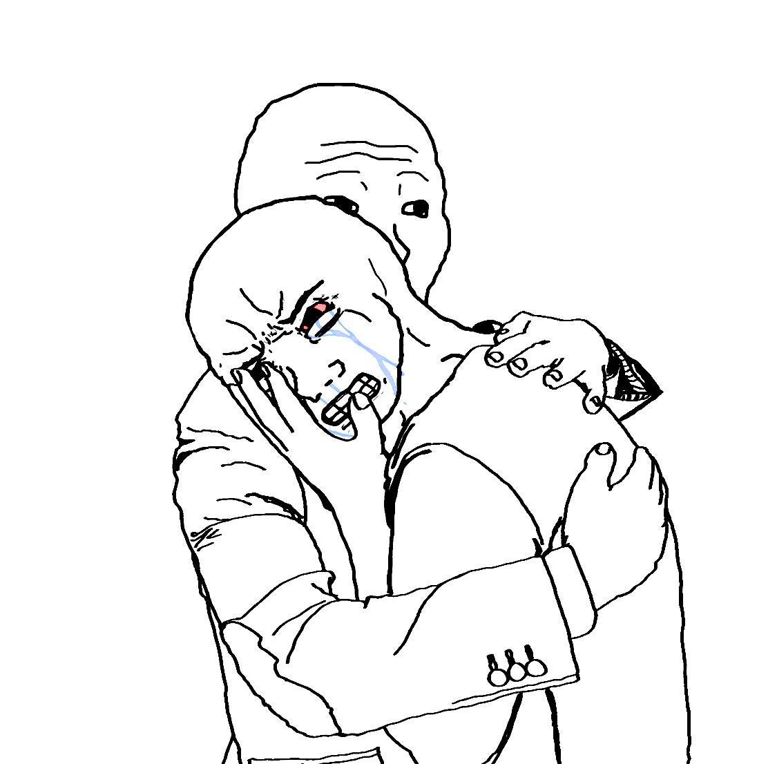 Wojak crying hugs pleure calin