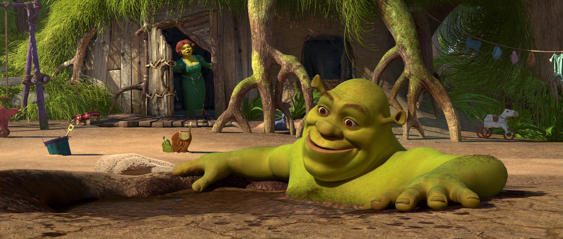 Shrek in a Mud Bath Shrek Smiling Full - Shrek Forever After, Swamp, Mud