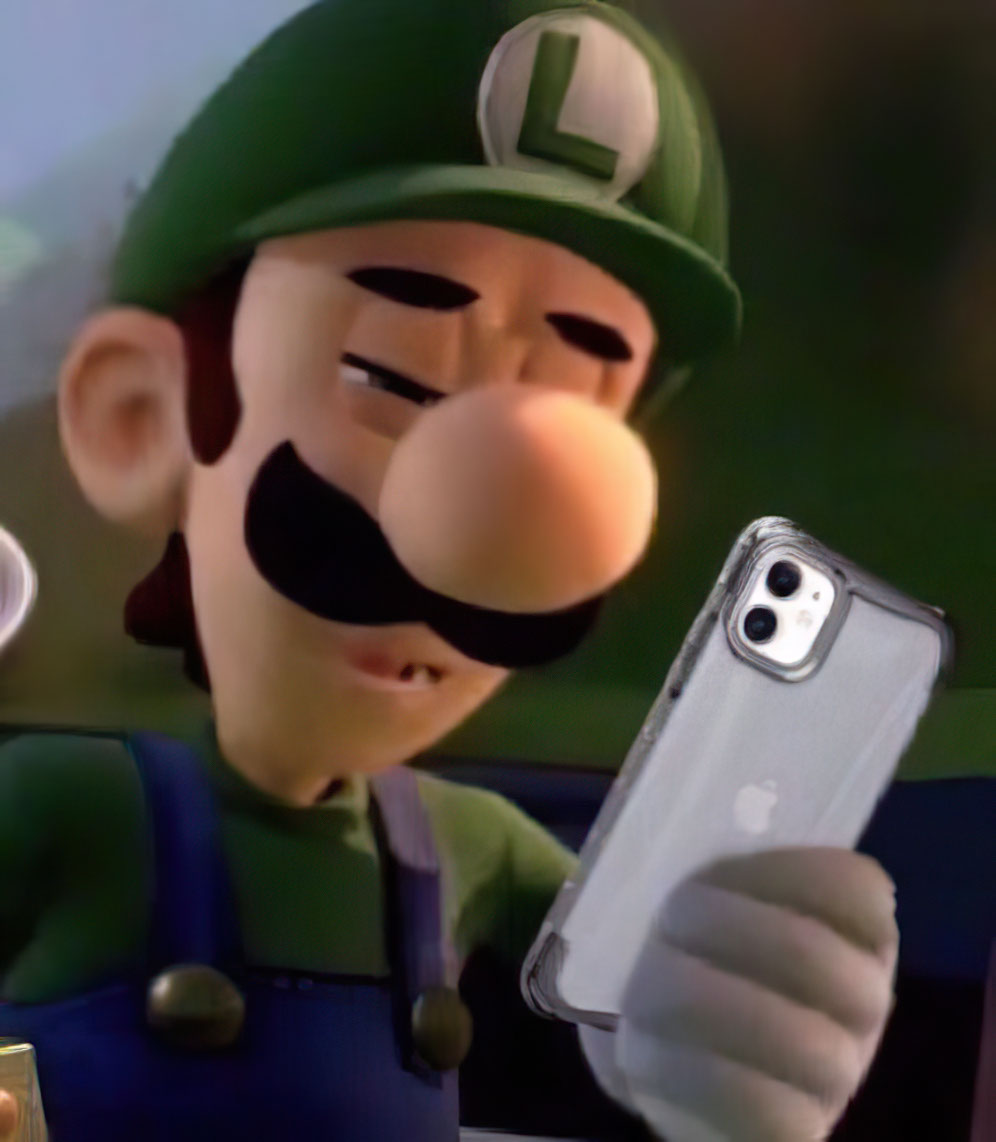 Luigi looking at his phone