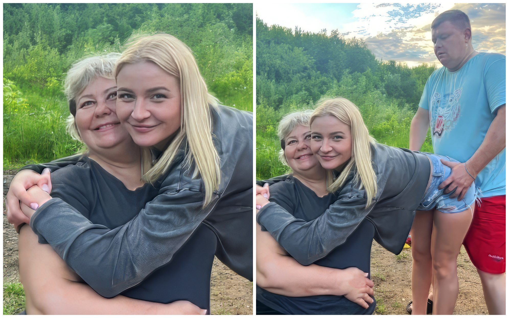 Mother, daughter, guy, hips, family, sexe