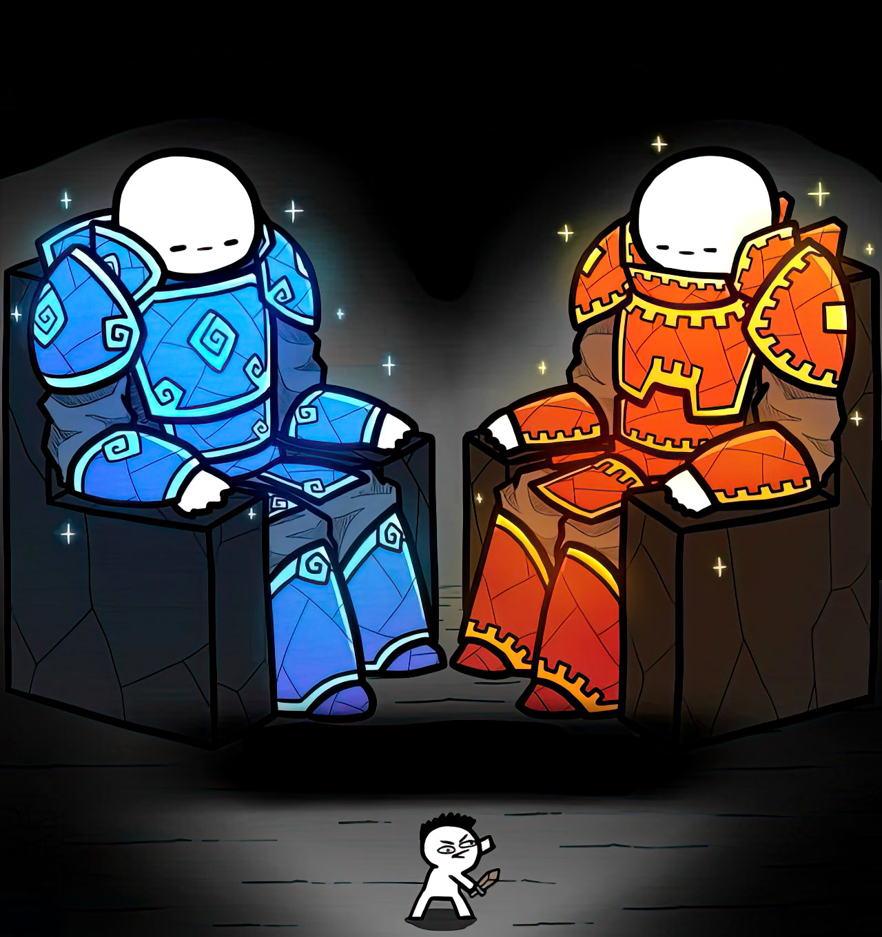 SrGrafo - Giants looking at a peasant geants bleu orange dieux gods