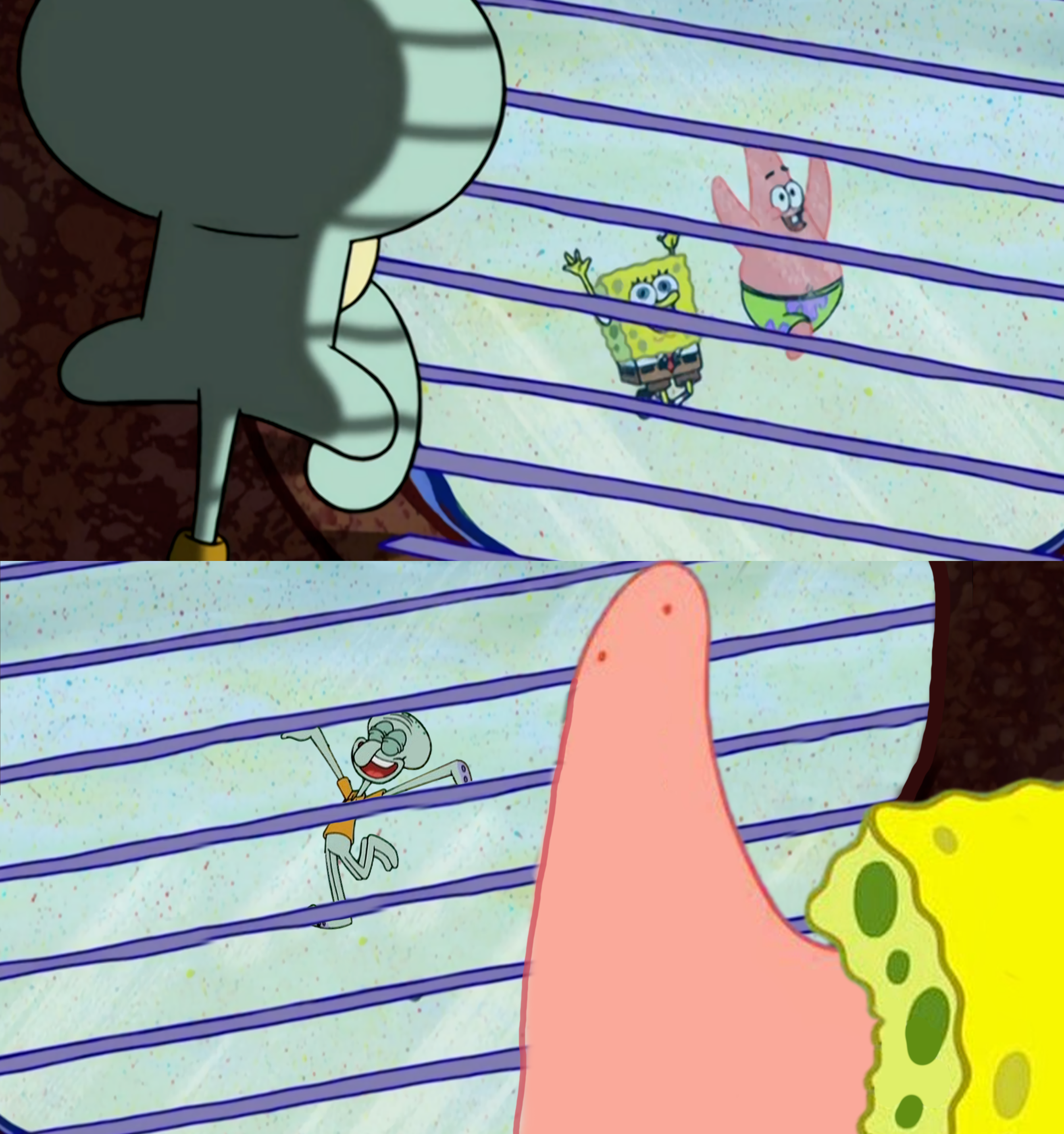 Sponge Bob patrick looks at window