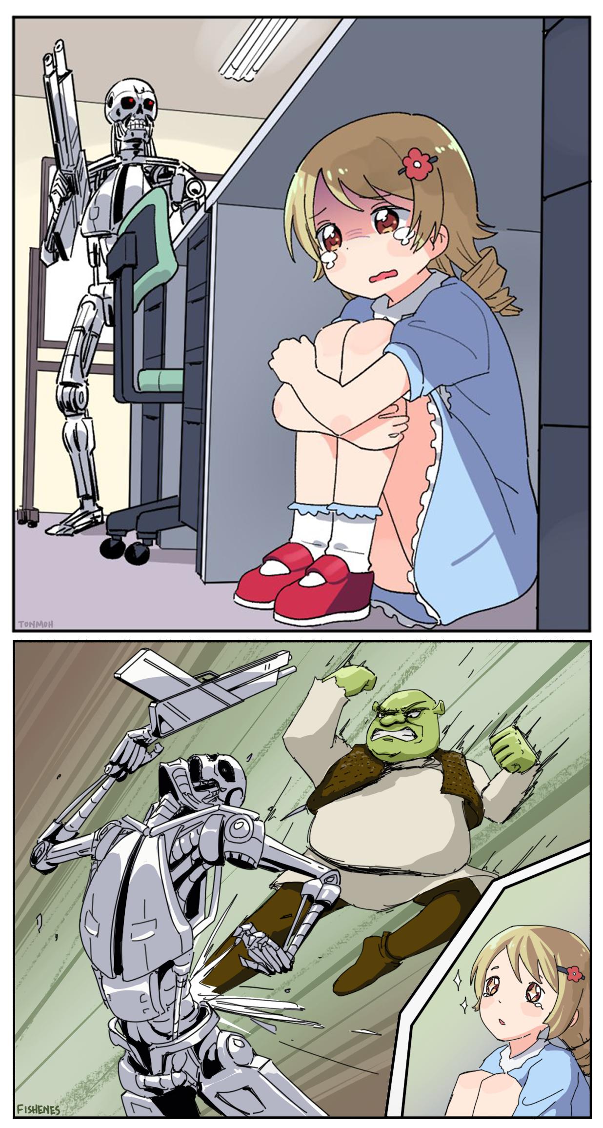 Anime Girl Hiding From a Terminator - Shrek Saves Her - Empty Template - THE iDOLM@STER