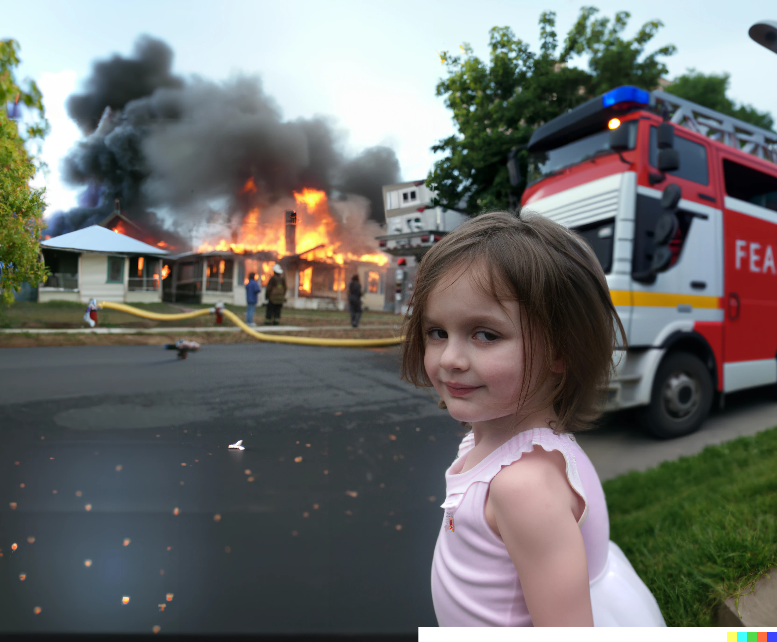 Girl burning house and sky extend